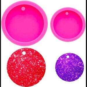 2PCS Glossy Shiny Circle Round Shape Keychain Silicone Mold with Hole for DIY Pe